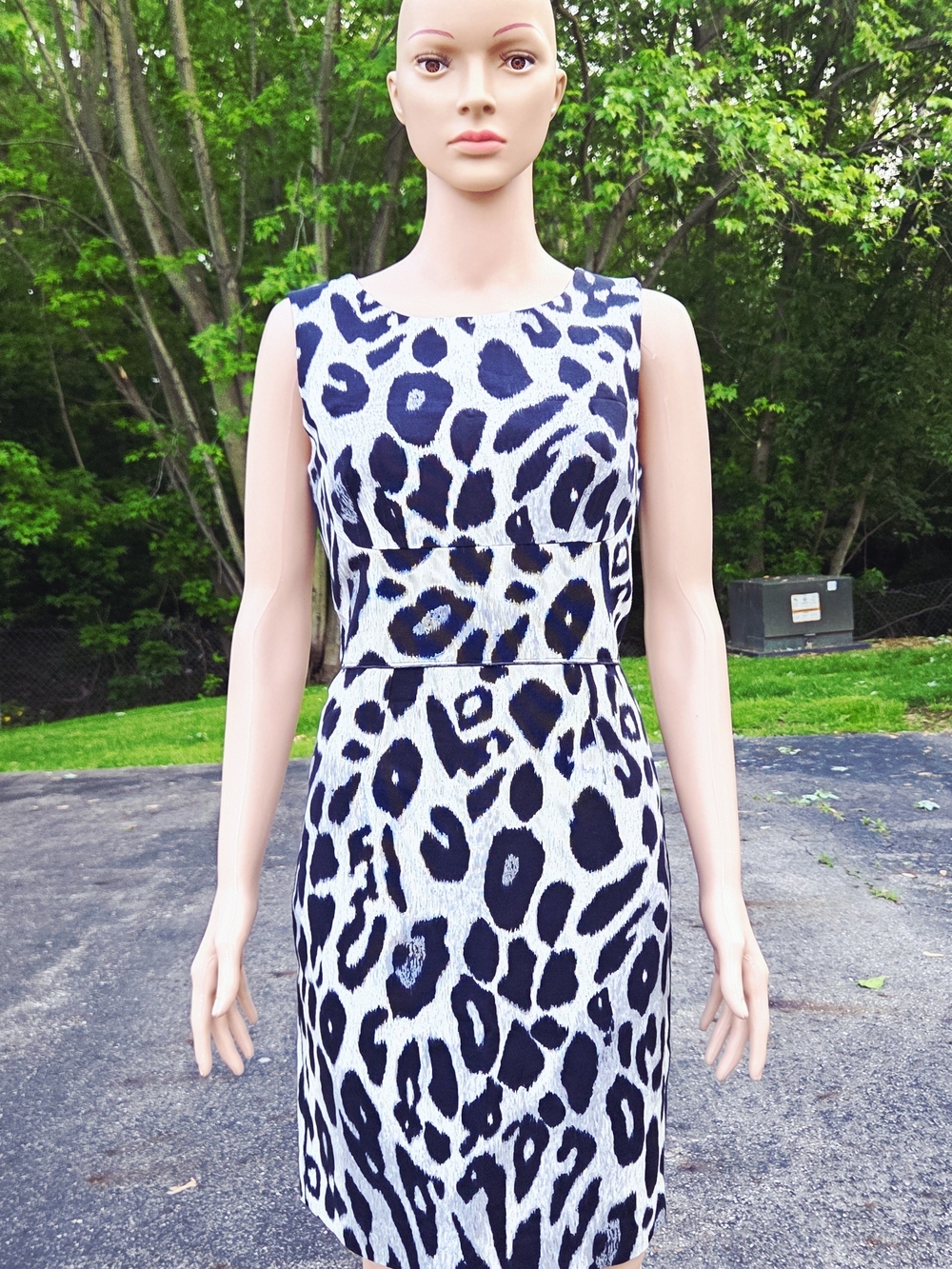 Ann Taylor Black and White Leopard-Print Sheath Dress